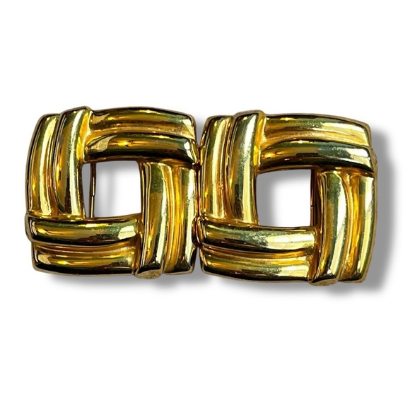 Vintage 90s Doreen Ryan Belt Buckle 2-Piece Gold Tone Squares signed 1.5”x1.75” - Picture 1 of 7